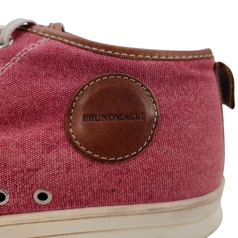 Bruno Magli Italy Burgundy Brown Canvas Leather Mid Sneakers Mens 7 Casual Shoes - Picture 12 of 15